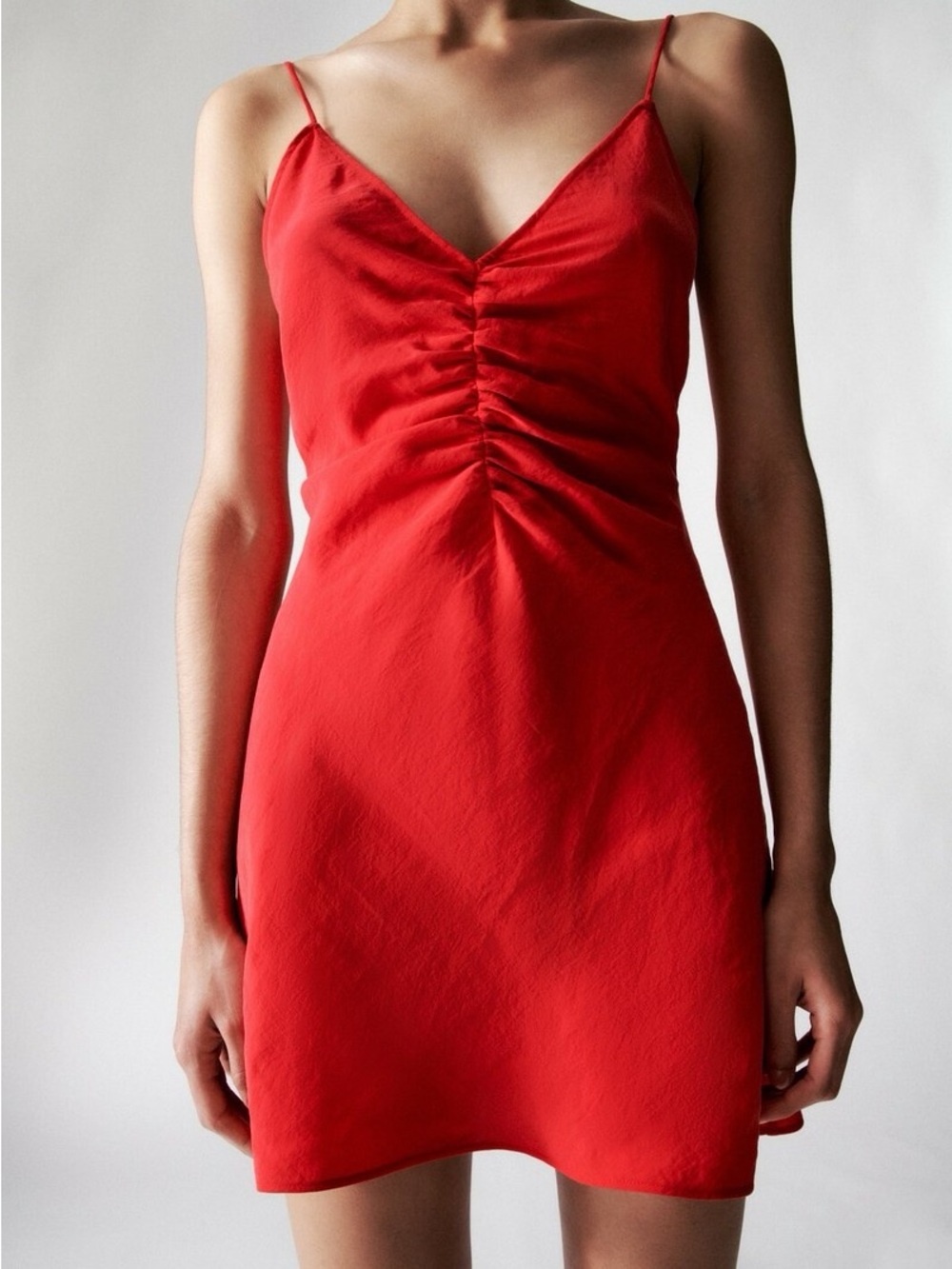 Zara Red Ruched Mini Dress – Size XS